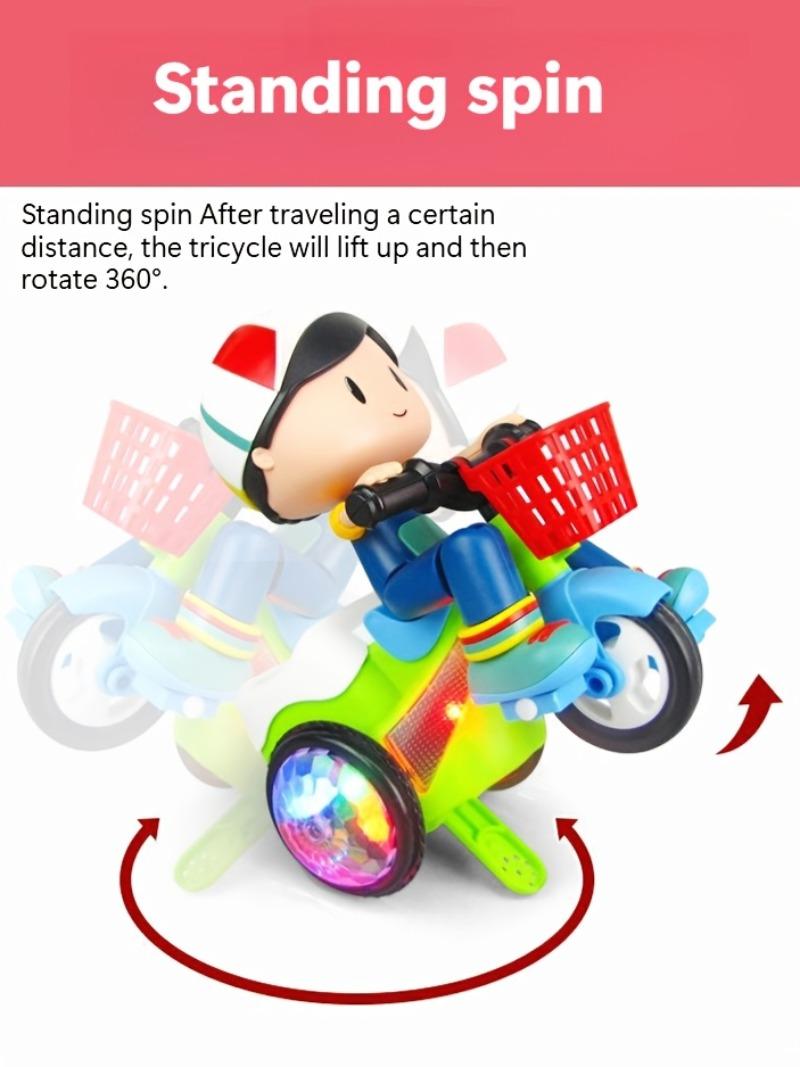 Creative Stunt Tricycle Toy for Boys and Girls with Led Lights ,Toddler Electric Tricycle Toy Motorcycle with 360° Rotationand Multi-Function Design Toddler Ride-on Toy Without Battery
