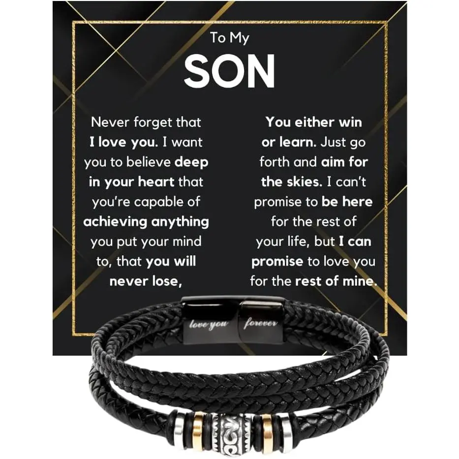 To My Son Cuban  Bracelet  From Mom & Dad |  For Boy, Teen Boys For Birthday, Graduation | Beautiful Bracelet With Heartfelt Message Card & Present Box