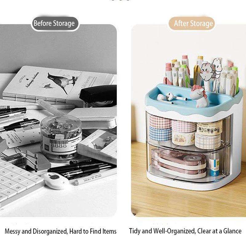 High-Value Rotating Pen Holder, Multi-Layer Transparent Storage, Cartoon Decorative Stationery, Small Item Classification Organizer, Stationary Organizer Holder
