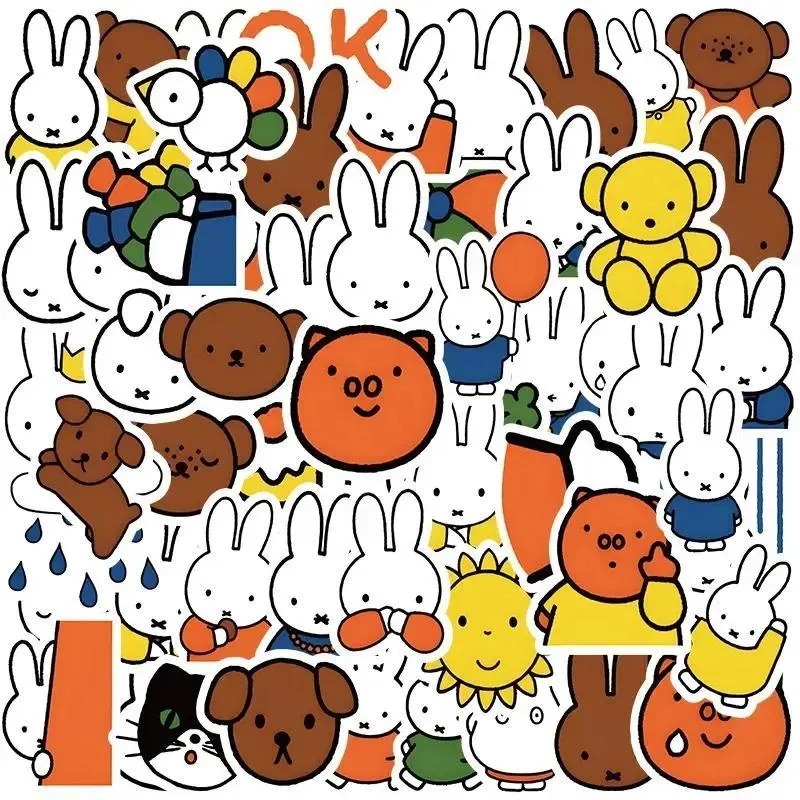 50PCS Cute Miffy Stickers Cartoon Rabbit Girl Pocket Decoration Kawaii Stickers Phone Case Notebook Waterproof Stickers Toy