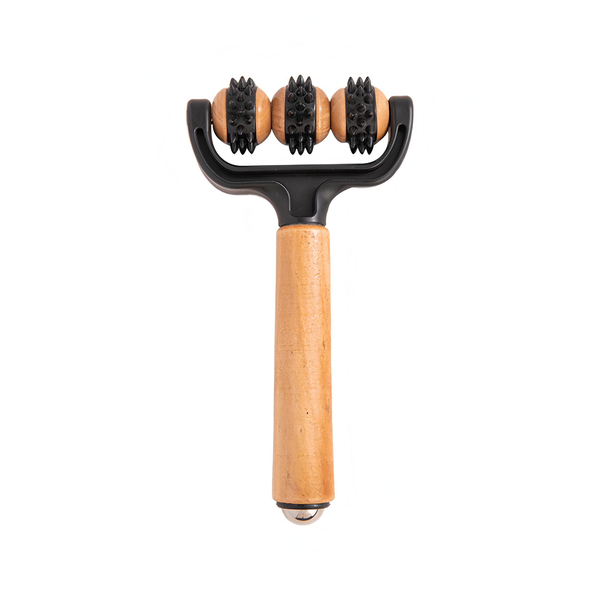 Wooden Waist Soft Gel Roller Massager, Three-Wheel Rolling Massage Tool, Full Body Acupoint Brush, Whole Body Rollers Massager Car