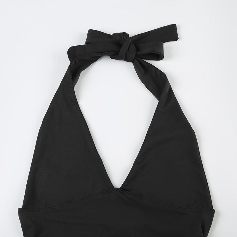 Women's Plain Halter Neck Top, Casual Fitted Sleeveless Top for Summer, Women's Clothing for Daily Wear