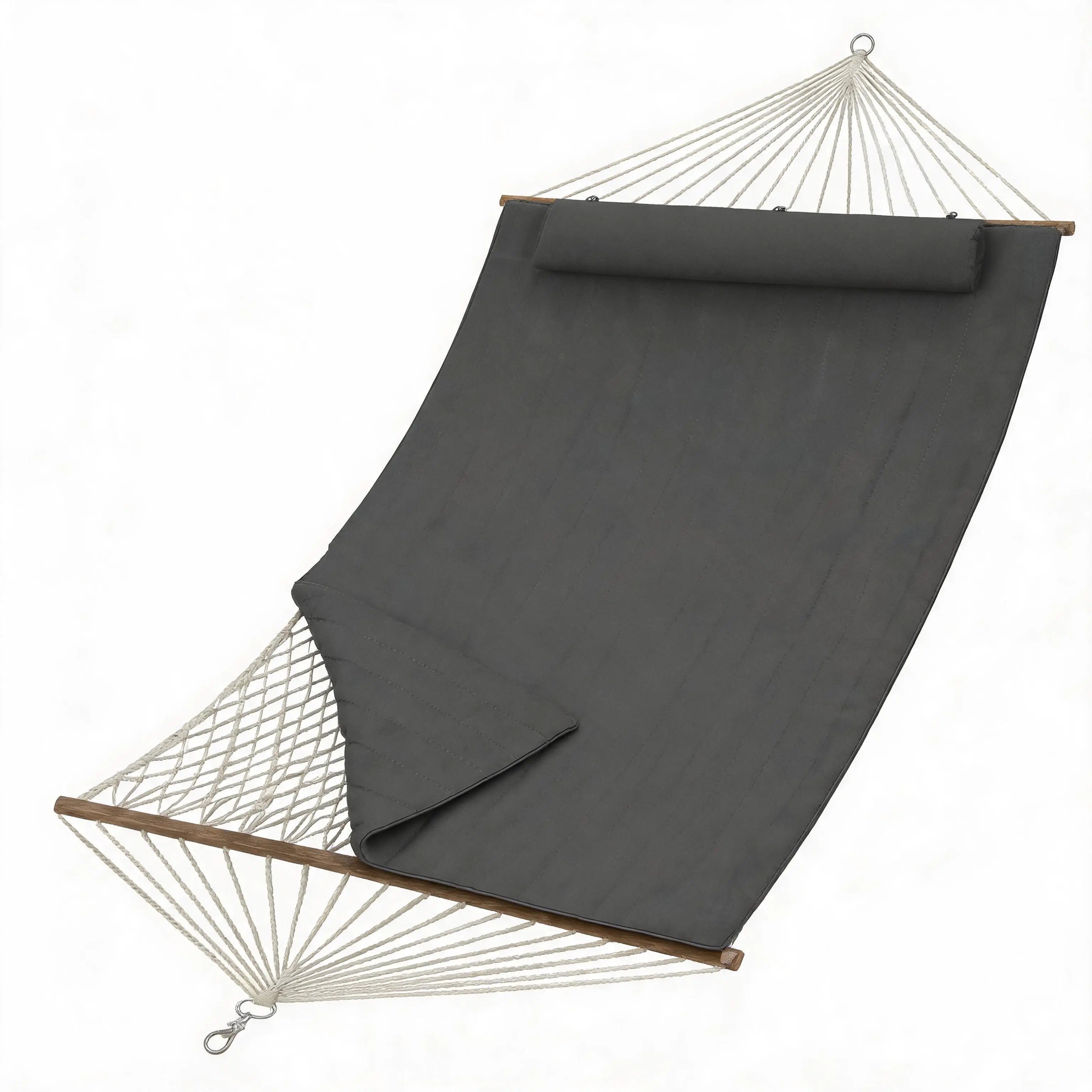 2-Person Size Portable Outdoor Hammock Without Stand - Quilted Pad, Hardwood Spreader Bars Included, Ideal for Patio, Camping, For Two People, Two-Person Size