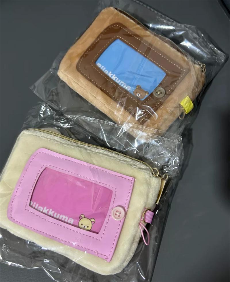 Rilakkuma Korilakkuma Plush ID Card Holder Pass Case Cartoon Bear Kawaii Cute Key Holder for Women Key Wallet Pouch