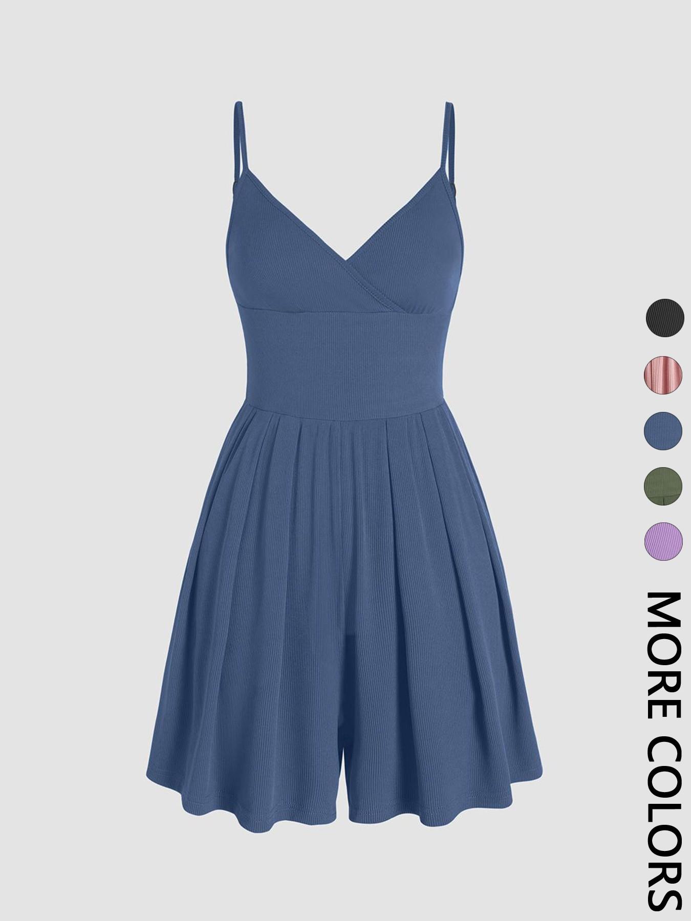 Women's Plain Backless Wrap Cami Romper, Casual Adjustable Spaghetti Strap Sleeveless Wide Leg Romper, Summer Outfits 2026, Minimalist Ladies Clothes for Daily Wear