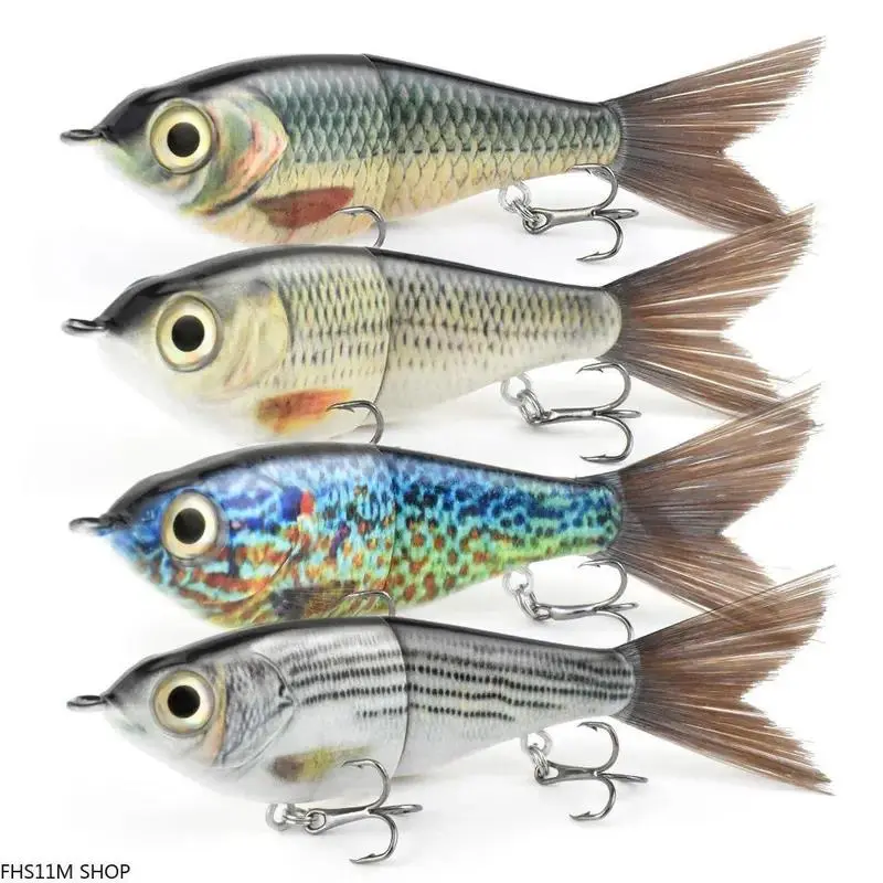 120mm 2-Segment Jointed ABS Hard Swimbait With Plush Fur Tail, Artificial Fishing Lure Delivering Lifelike Motion, Durable Saltwater Tackle For Inshore Anglers, Fishing Lures