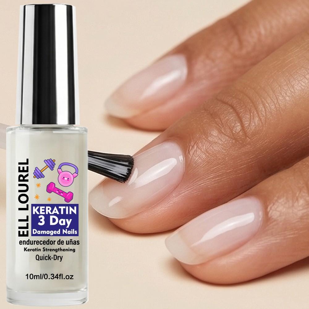 ELL LOUREL Keratin 3 Day Damaged Nails Strengthener, 10ml Quick-Dry Keratin Infused Nail Hardener & Nourishment Treatment for Weak, Brittle & Damaged Nails, Promotes 3-Day Effective Nail Strengthening, Prevents Breakage & Damage and Peeling Nails