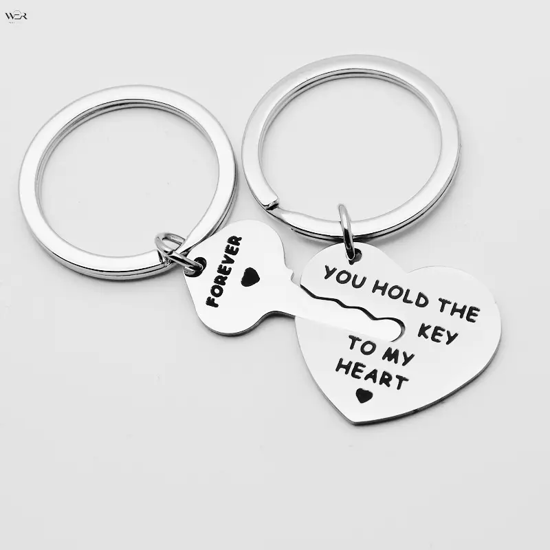 2Pcs Couples Matching Heart Key Lock Keychain Set, Engraved "You Hold The Key To My Heart Forever" Puzzle Heart And Key Pendant Key Rings, Stainless Steel Romantic Couple Gift For Valentine Anniversary Birthday, Silver Black Two Colors Available