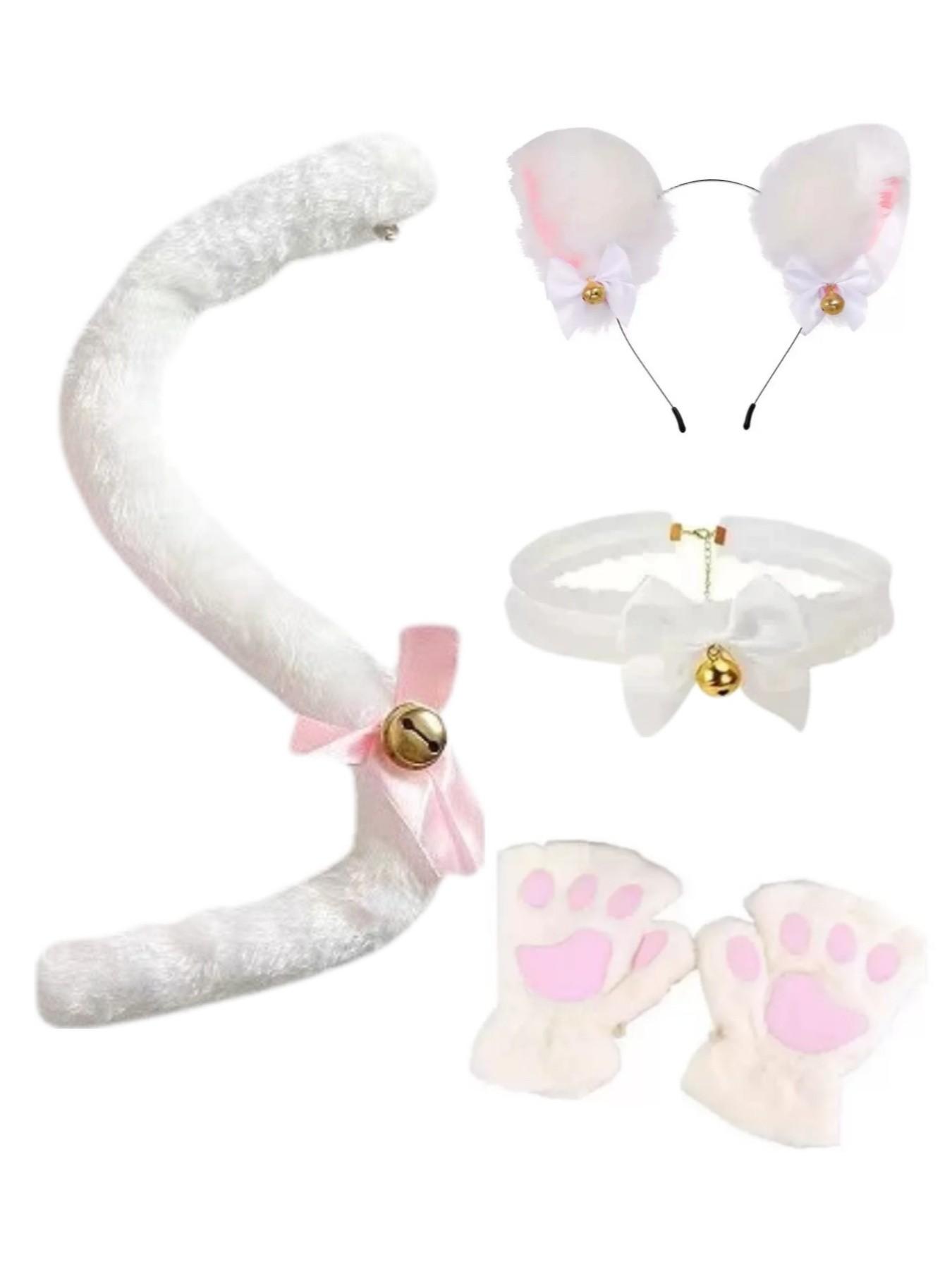 4-Piece Floral Cat Costume Set for Women, Includes Headband, Necklace, Gloves, Tail, Perfect for Halloween, Christmas, Cosplay, Performance