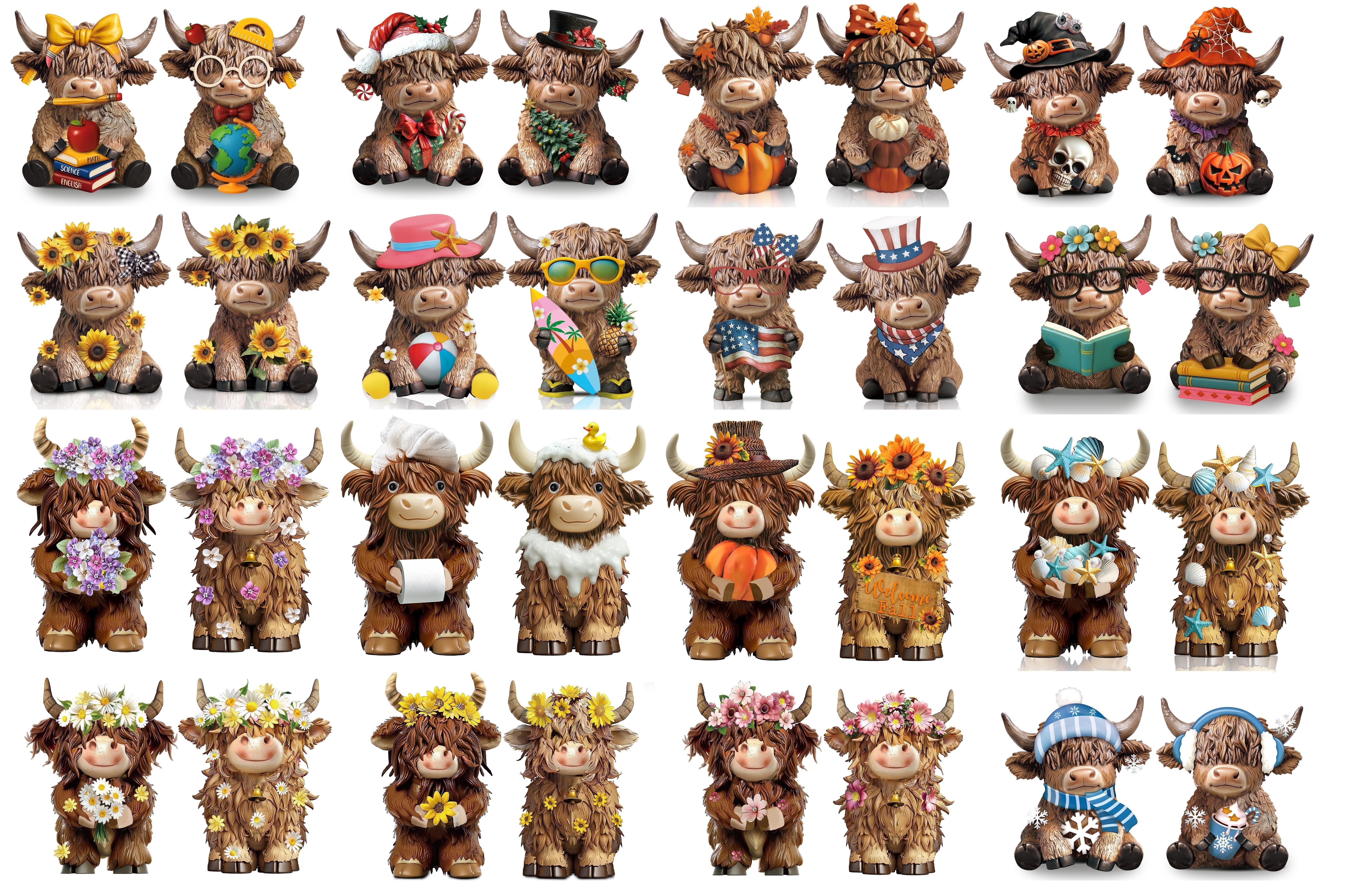 Gejoy Halloween Highland Cow Statue Fall Cattle Figures 3D Highland Cattle Ornament Halloween Gift Christmas Gift Cute Decoration for Home, Halloween Party Season Decor, Housewarming Gift, Bathroom Decor, 2/3pcs