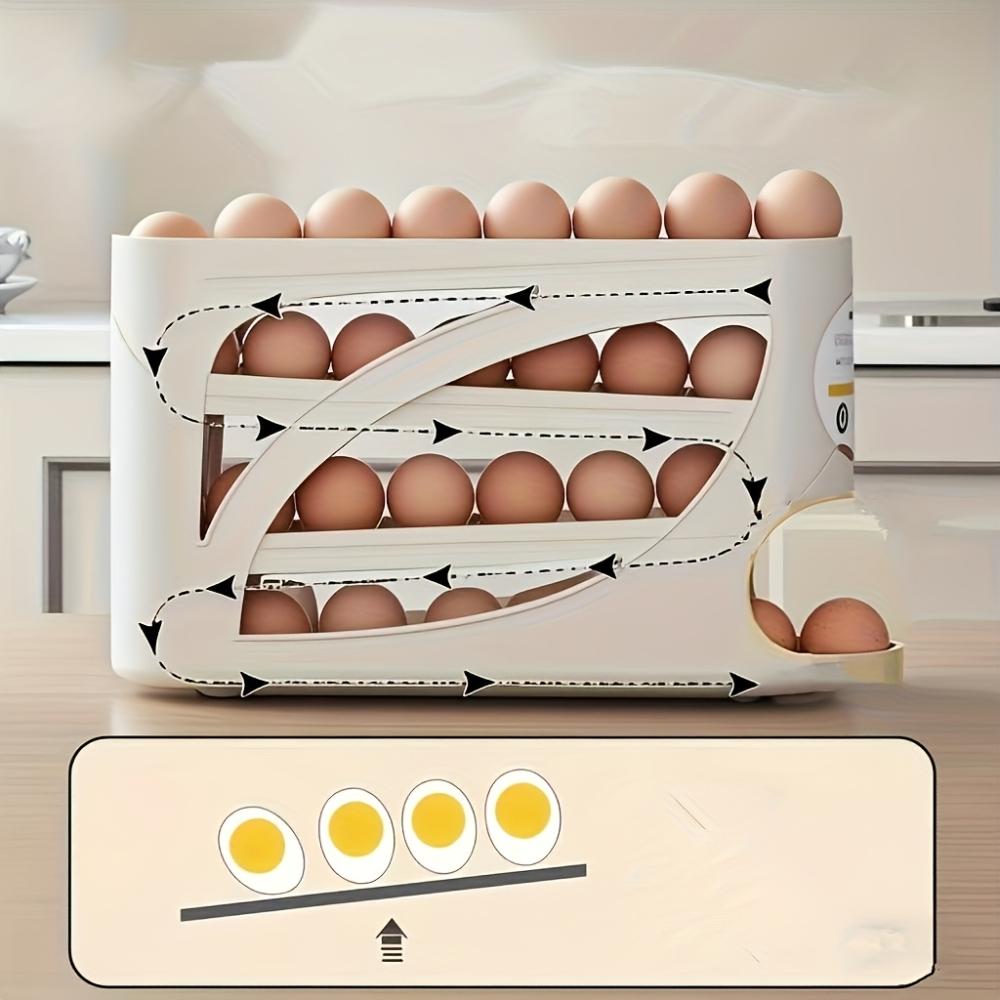 Egg Storage Container, Space-Saving Side-Door Design, Durable Plastic, Large Capacity, Smooth Surface & Easy Grip Handle - Ideal for Kitchen & Fridge Organization, Fridge Organizers, Fridge Egg Holder, Egg Storage Organizer, Refrigerator Accessories