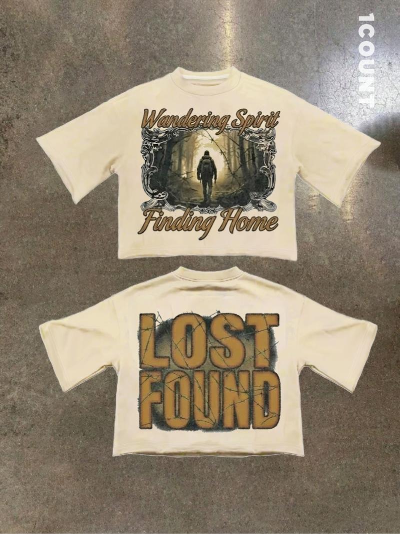 Unisex Short Sleeve Letter Print Tee, Casual Comfortable Loose Fit Fashion T-Shirt, Summer Organic Fabric, Simple Style