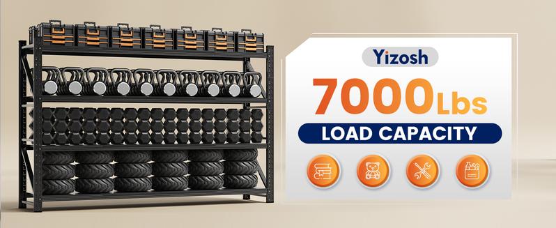 Yizosh 79" W Metal Garage Storage Shelves,Heavy Duty Adjustable Steel Organization Shelving,Utility Rack Shelf,48" W x 24" D x 69" H for Basement,Warehouse,Industrial