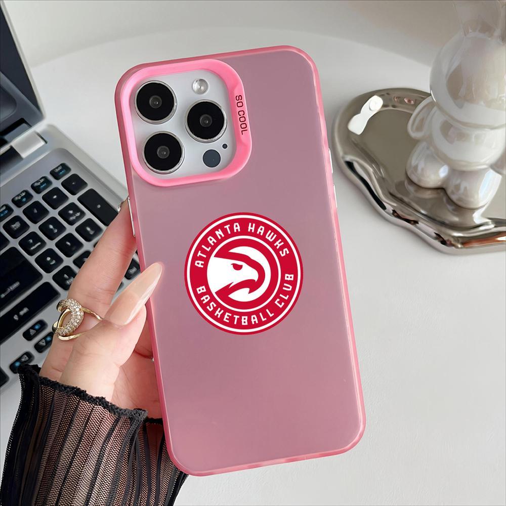 Famous Teams A-Atlanta H-Hawks Phone Case For iPhone 17-12 Pro Max, Hollow Laser Aurora Case Iridescent Gradient, Smooth Matte Durable Scratch-Resistant, Anti-Fingerprint Protective Cover, Shimmer Effect, Gift Men Women