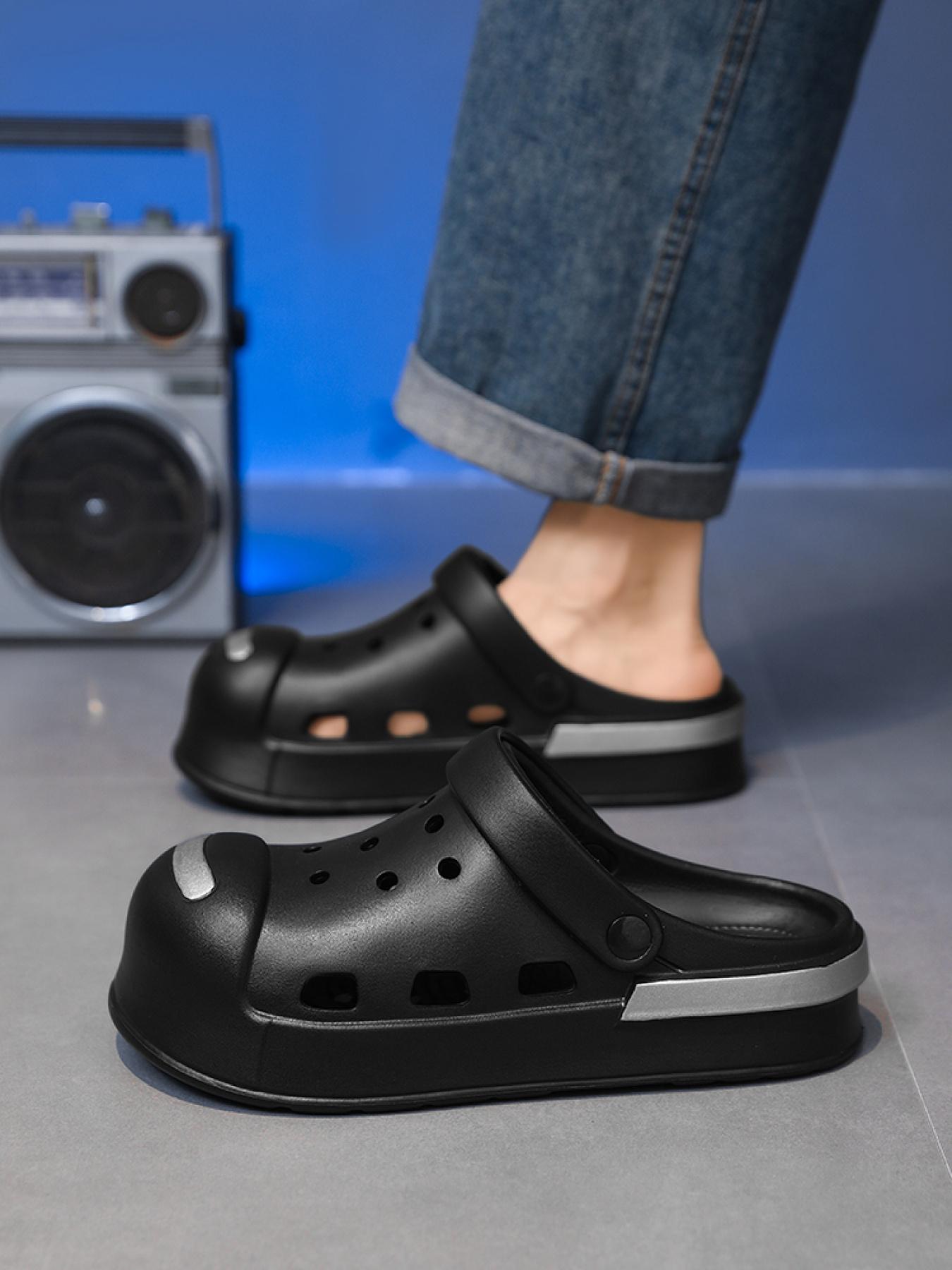 Women's Black Closed-Toe Clogs: Breathable Hollow + Anti-Slip Sole, Bathroom Home Lazy Shoes