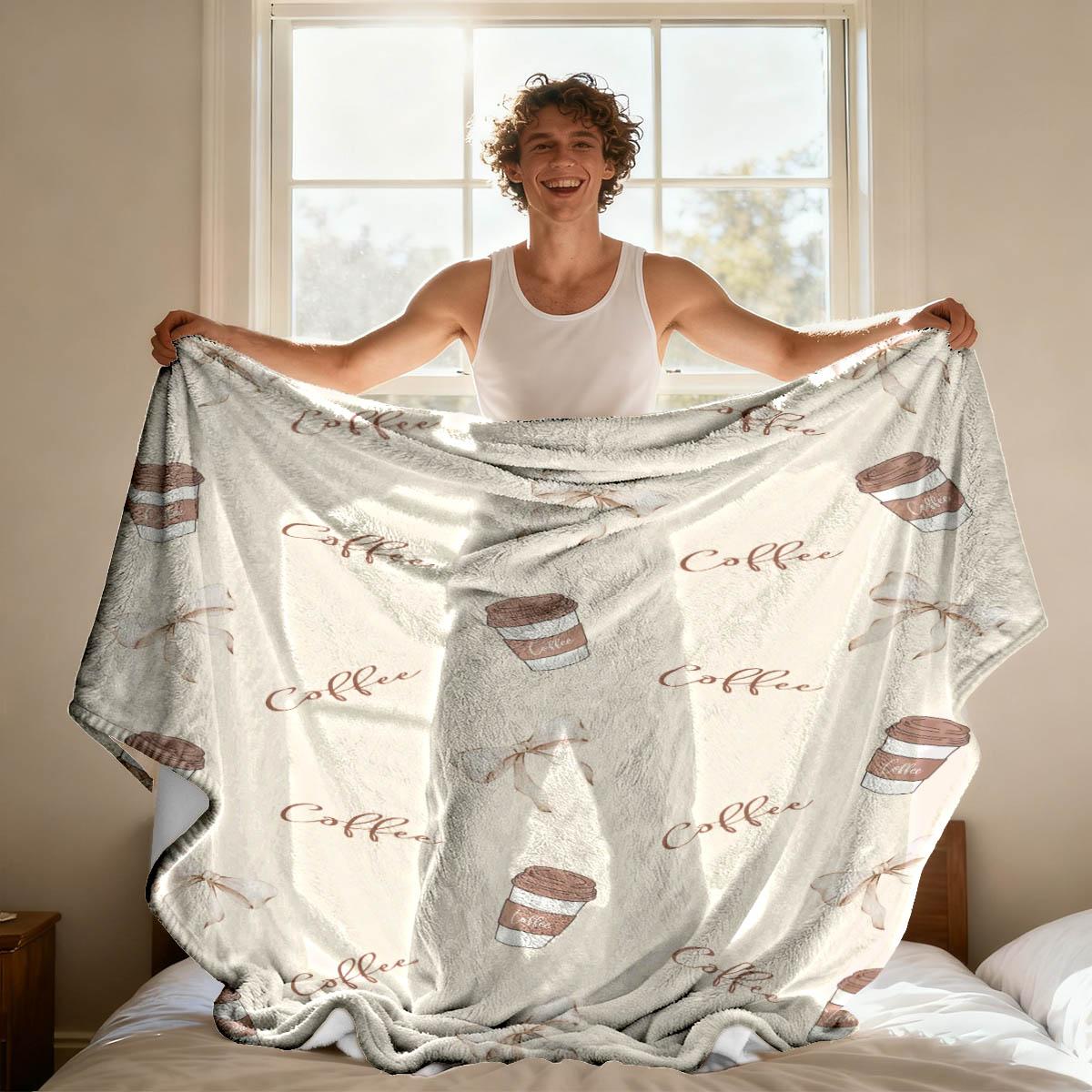 Coffee Theme Print Blanket, Soft Flannel, Breathable and Warm, Bedroom Decor, Gift, Pet Blanket, All Seasons