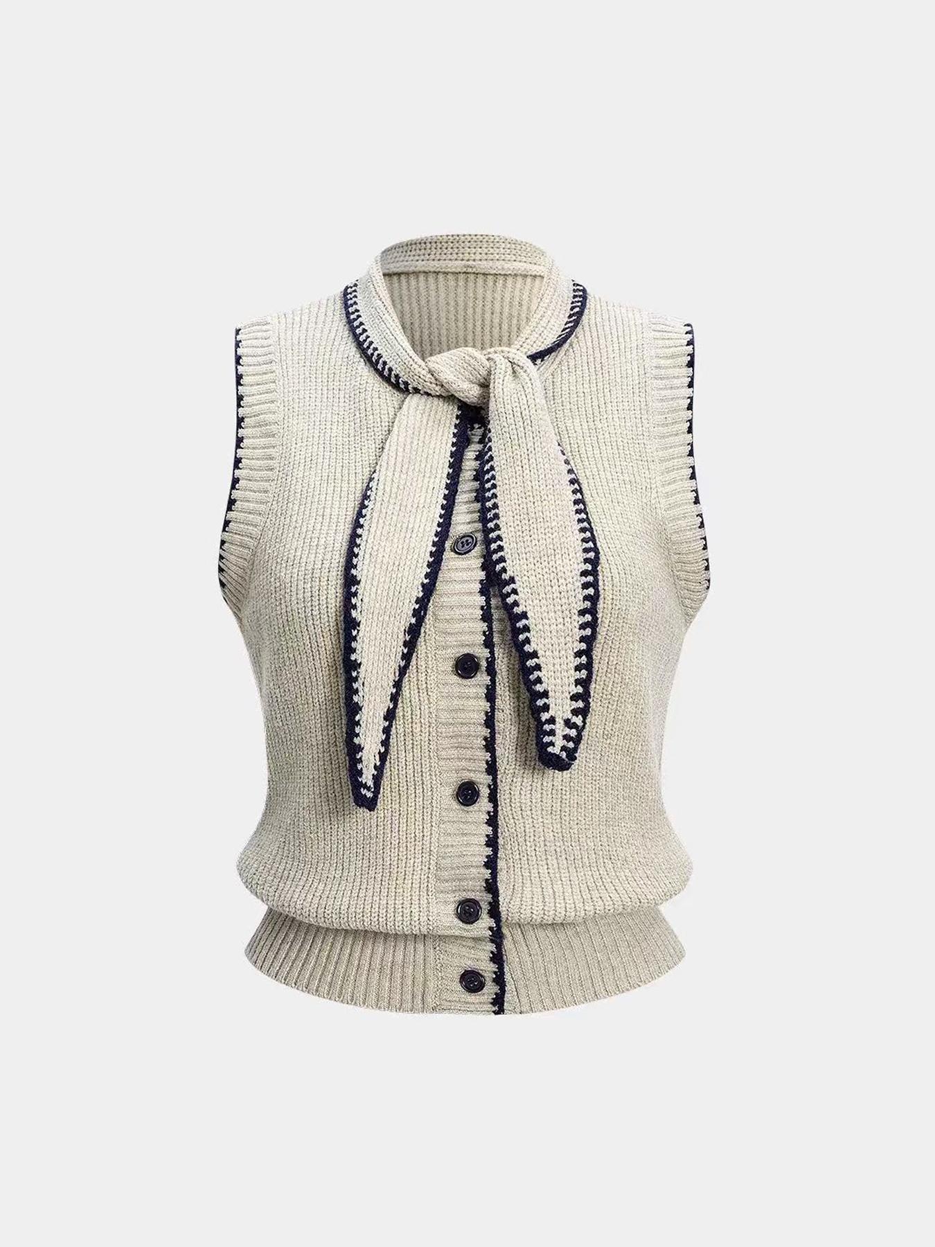 Spring Autumn Colorblock Navy Collar Button Vest Cardigan, Fashion Elegant Versatile Sweater Vest, Stylish Knitwear for Women, Knit Vest Tops