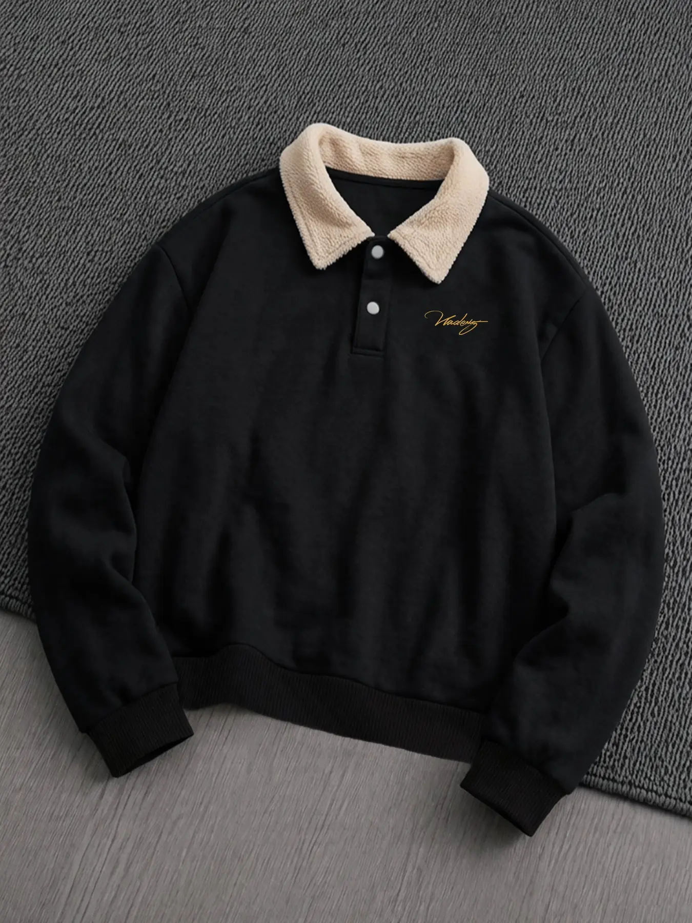 Men's Polo Sweatshirt, Slim Fit, Warm Fleece Collar, Art Letter Print Top, For Fall And Winter Everyday Wear