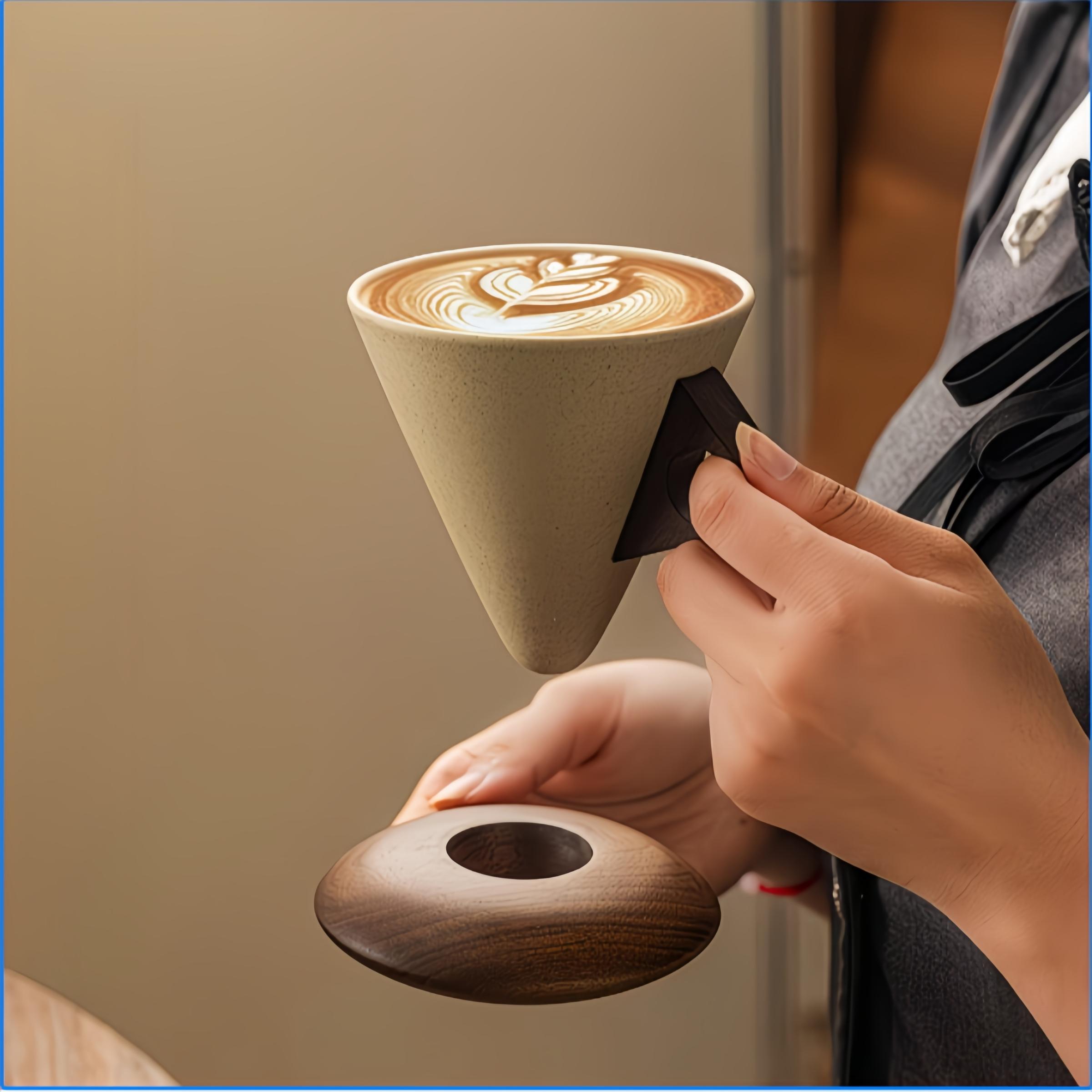 250ML Handmade Ceramic Coffee Cup, Wide Mouth Latte Mug with Heat-Resistant Wooden Handle, Ideal for Home & Office, Perfect Gift