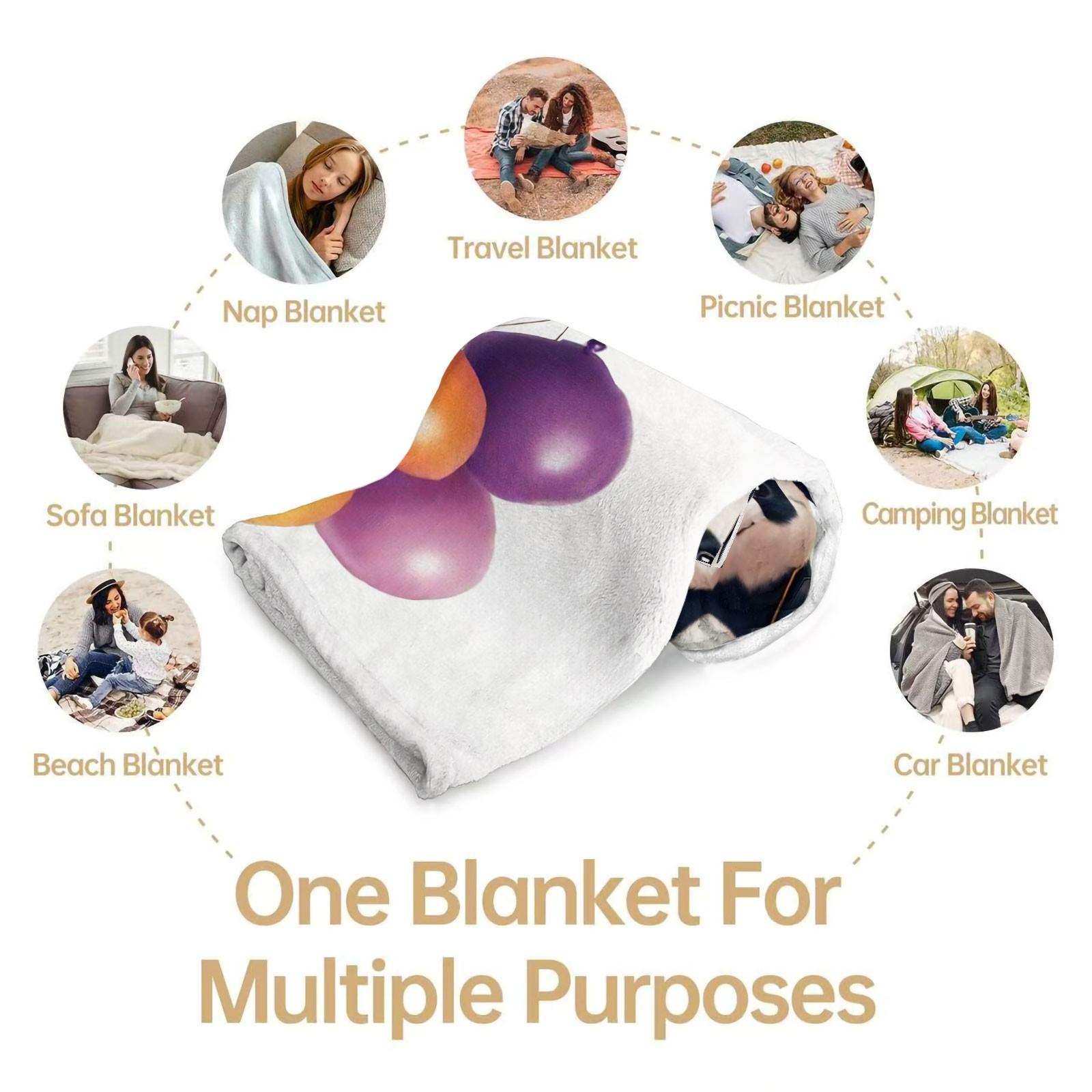 Cute Panda Holding Colorful Balloons Flannel Blanket, Fun Cartoon Animal Print Throw Blanket, Ultra Soft Cozy Warm Blanket, Cheerful Gift Blanket for Kids, Panda Lovers, Couch & Bed