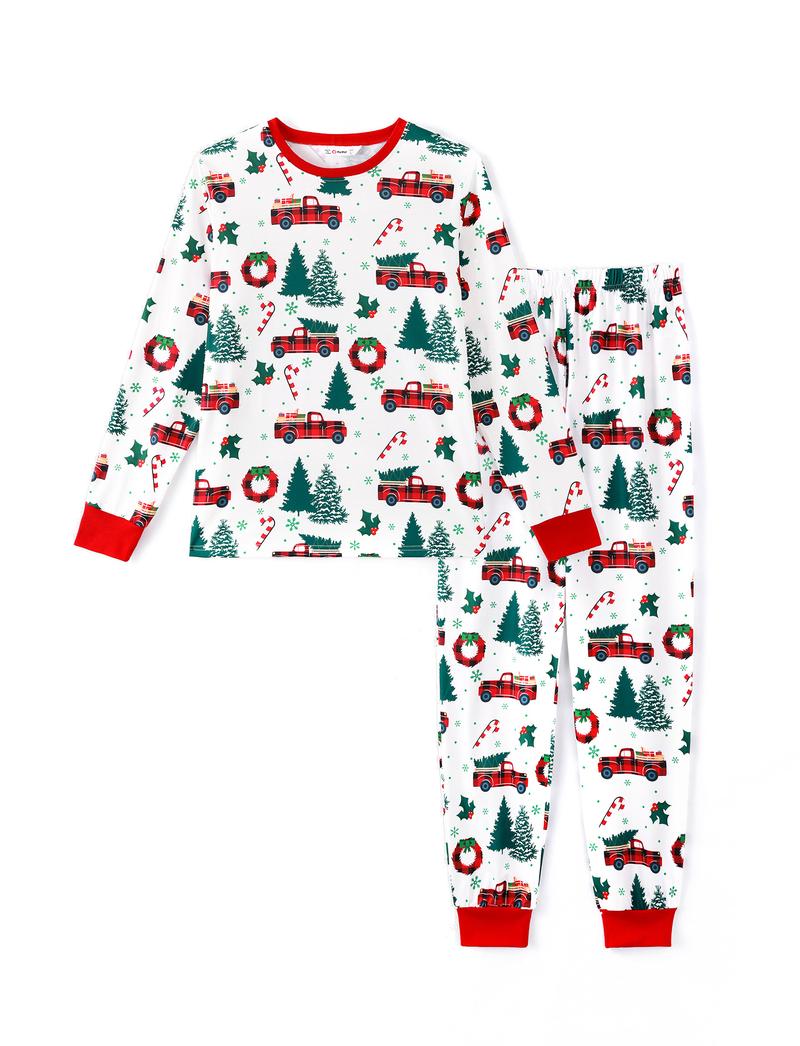 PatPat Christmas Pajamas Soft & Stretchy Family Matching  Long Sleeve Sets Christmas Cars Patterned Sleepwear for Women Men Couples Adult Kids,Cute Pajama,Cozy Pajamas ,Flame Resistant,autumntok,wintertok,BFCM Early Bird