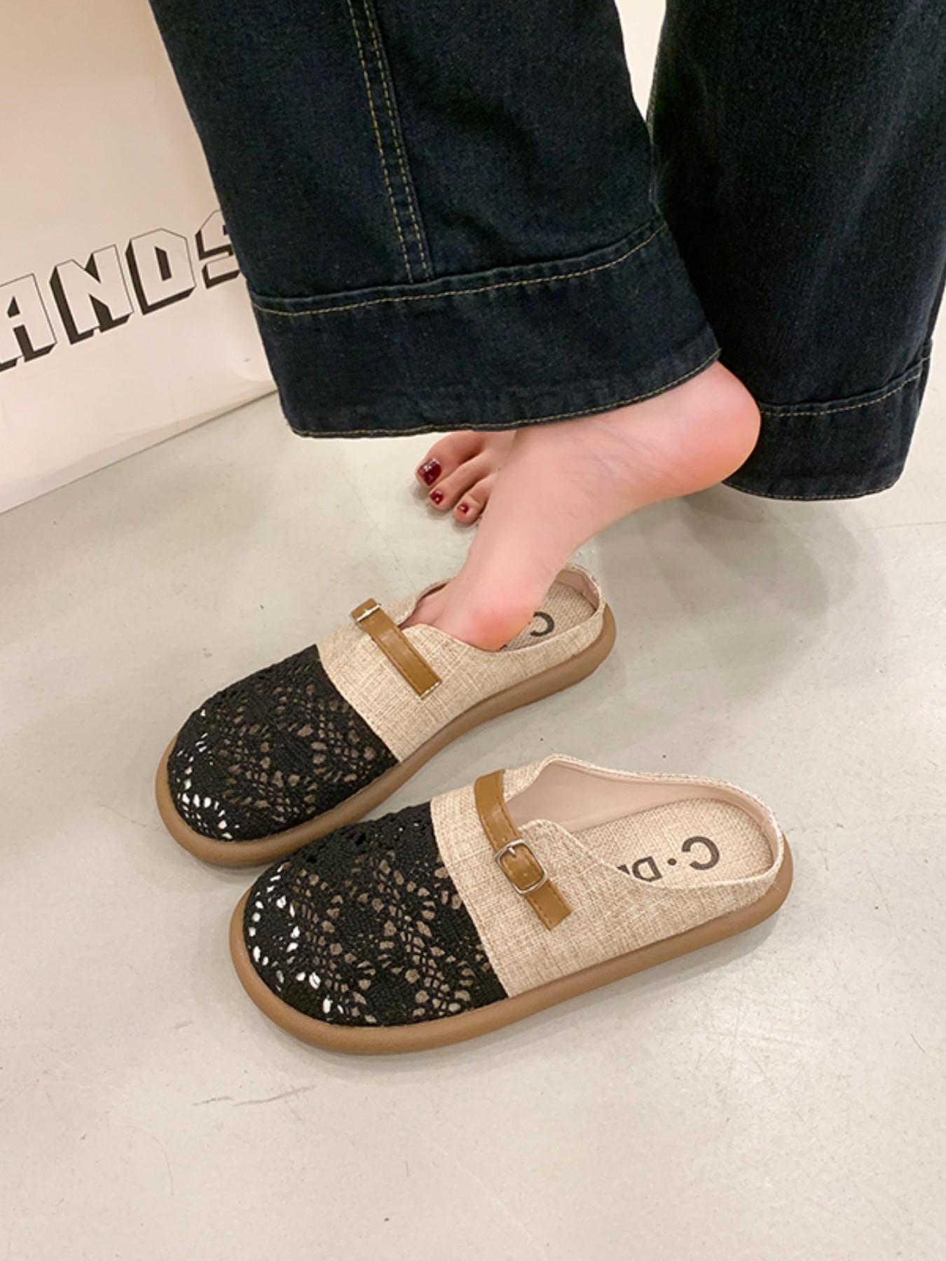 French Style Lace Half Sandals, Breathable Slip-On Comfort Shoes, Ideal for Commute, Home, Dates, Lazy Days, Women's Summer Footwear