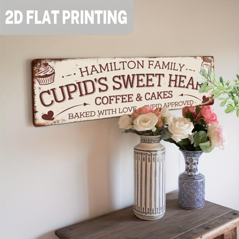 1PC 2D Flat Style, Vintage Country Style Cupid Sweetheart Coffee Cake Iron Wall Decoration - 10.7cm * 40.64cm Iron Cupid, Heart and Wedding Decoration, Suitable for Farmhouse Kitchen, Wedding, Anniversary - Romantic Cake Coffee Theme Decoration, Design