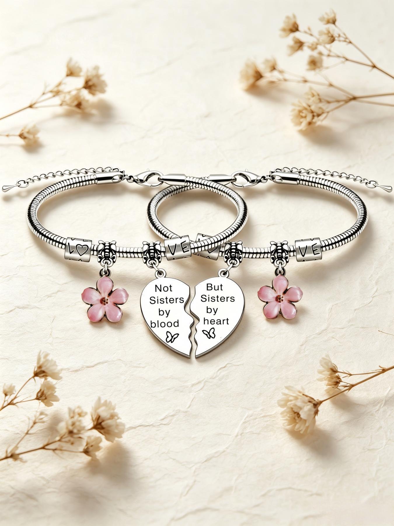 Zimoxuan 2pcs Sister Matching Bracelets Set, Split Broken Heart Design, Cute Style, Perfect Gift for Best Friends, Birthday & Christmas, Bracelet Sets