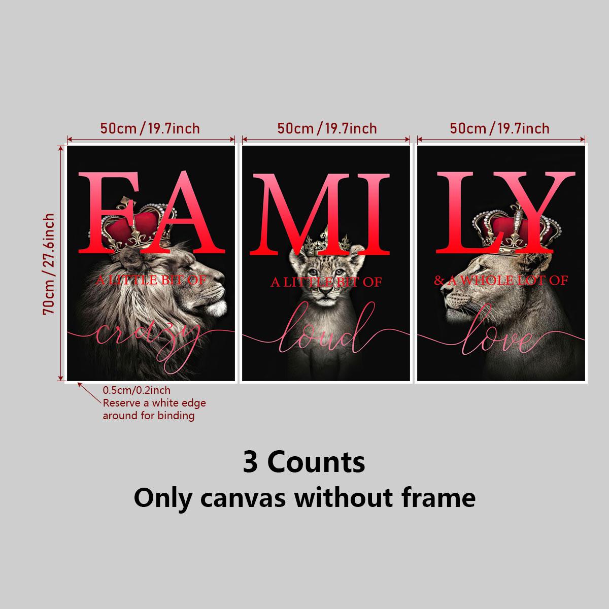 Lion Family Pattern Canvas Poster without Frame, 3 Counts/set Modern Wall Art, Wall Decor for Home Living Room Bedroom Office, Home Decor, Unframed Art Print