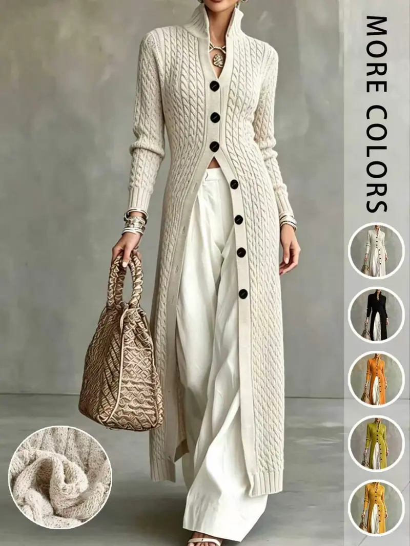 Women's Cable Knit Long Cardigan Details