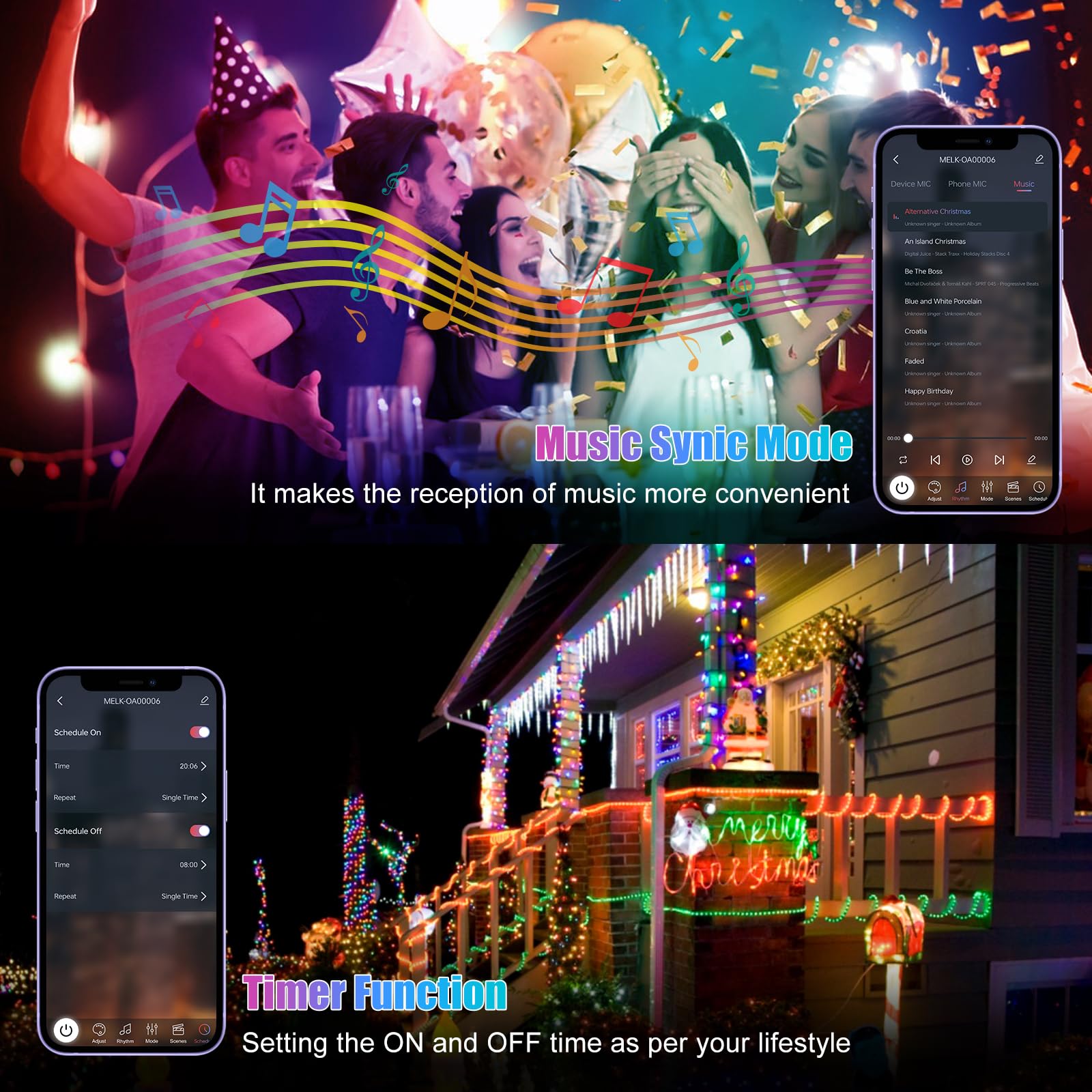 65.6ft Sound Control RGB Smart String Lights , App & Remote Control LED Fairy Lights, Multi-Color Waterproof USB Lights for Bedroom, Outdoor, Christmas, Wedding & Party Decor