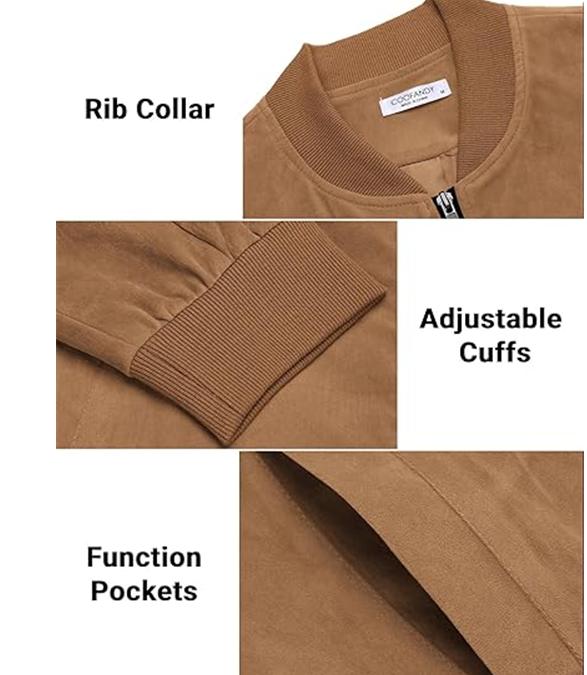 COOFANDY Men's Casual Sports Jacket Retro Lightweight Suede Baseball Jacket, Fashionable Street Style Jacket, Suede Fabric Fashionable Comfortable Jacket, Men's Top Coat, Men's Jacket Coat