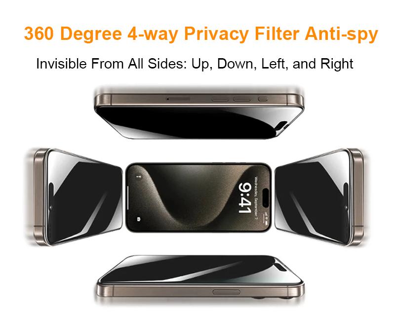 One Fish 360° Privacy Screen Protector 2 Pack, For iphone, Up, Down, Left, Right Privacy,Drop Protection, Cell Phone Accessories.