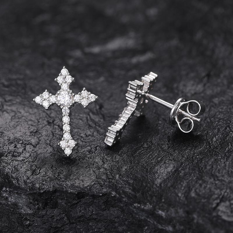 【#E235】UCCIYO Synthetic Moissanite Earrings Women's 925 Sterling Silver Cross Earrings Men's Hip Hop Jewelry Party Gifts Couple Gifts  FallFreshness