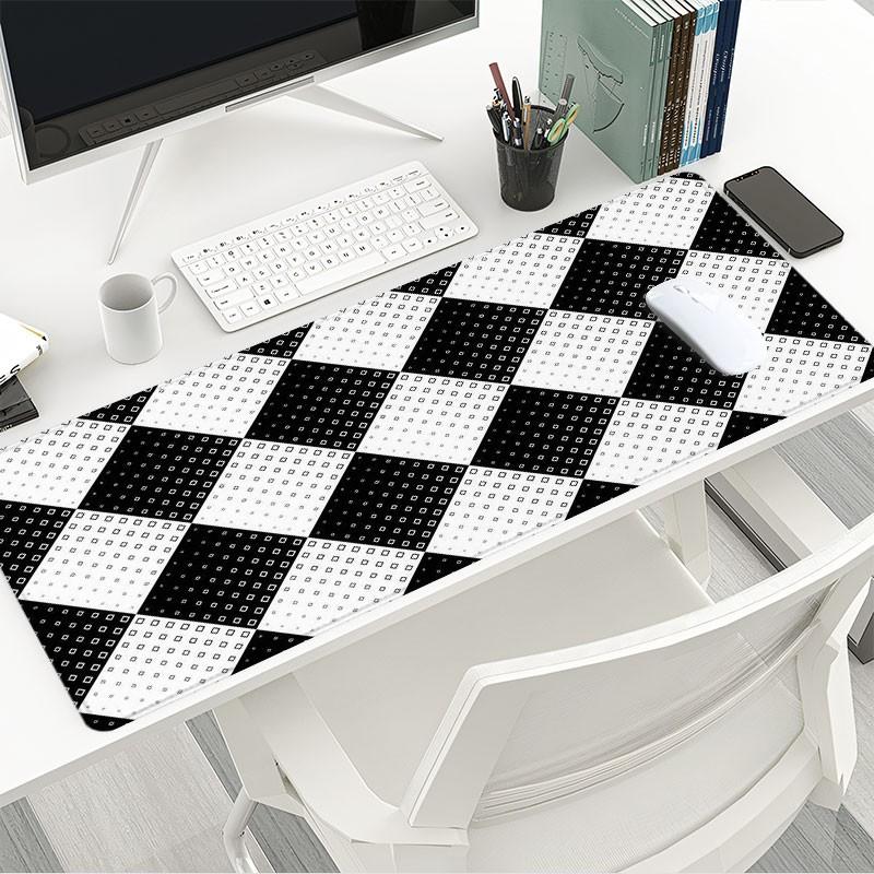 Black And White Geometric Diamond Desk Pad Gaming Mousepad XXL Mouse Pad For Laptop Desk Mouse Pad Extra Large With Non-Slip Rubber Base Stitched Edges Surface For PC Gamers Office Workers & Home Use