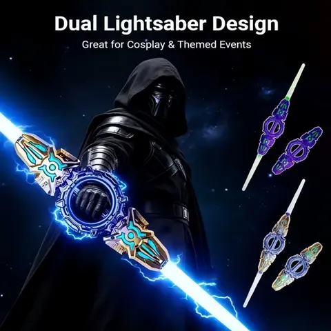 LED Light-Up Dual-Blade Extendable Lightsaber Toy, 360° Rotating, Colorful Lights, Sound Effects, Cosplay Party Gift, Unisex
