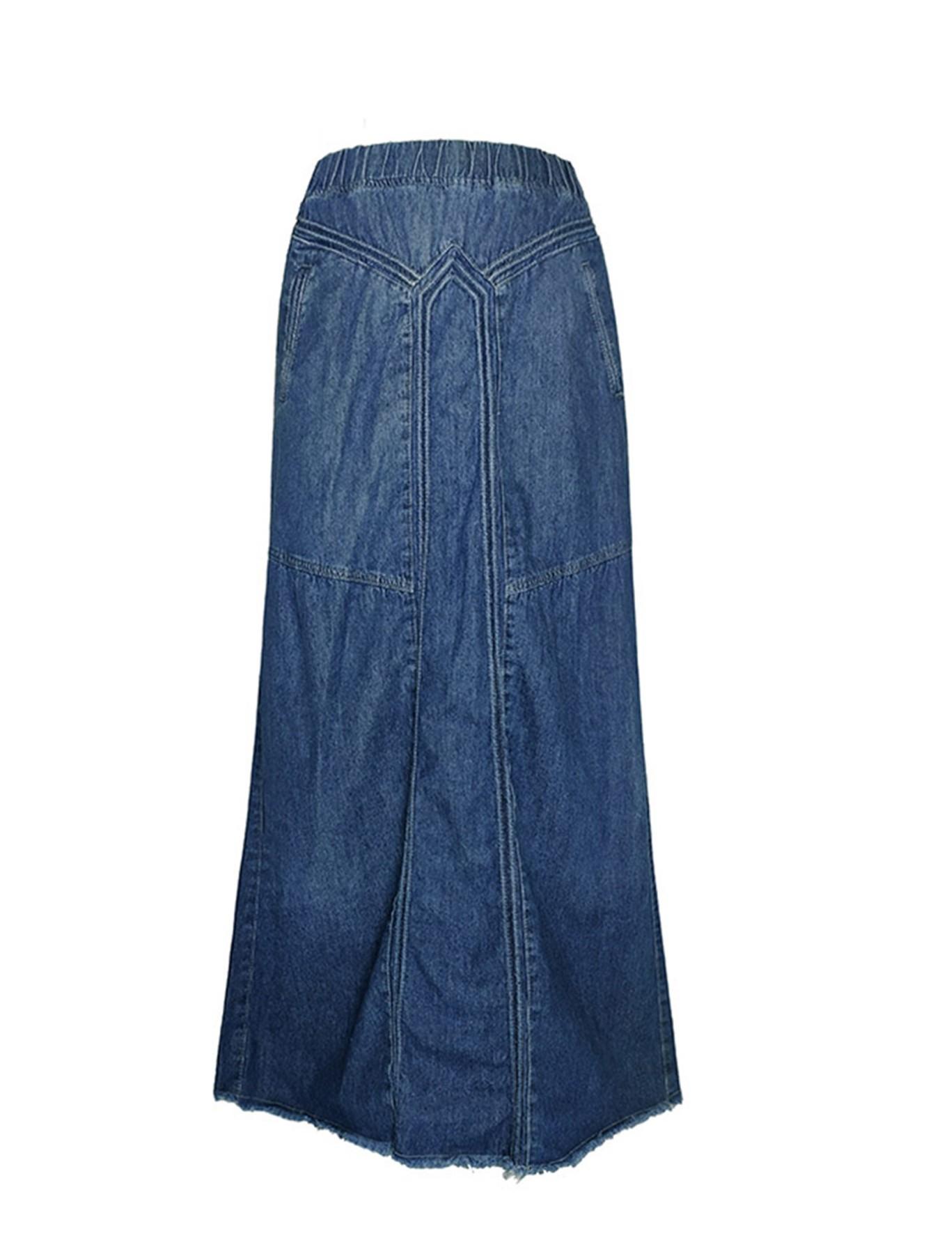 Women's Denim Skirt, Casual Loose-Fitting Baggy Maxi Skirt, Elastic Waist, Plain Surface, All Seasons, Comfortable Street Style