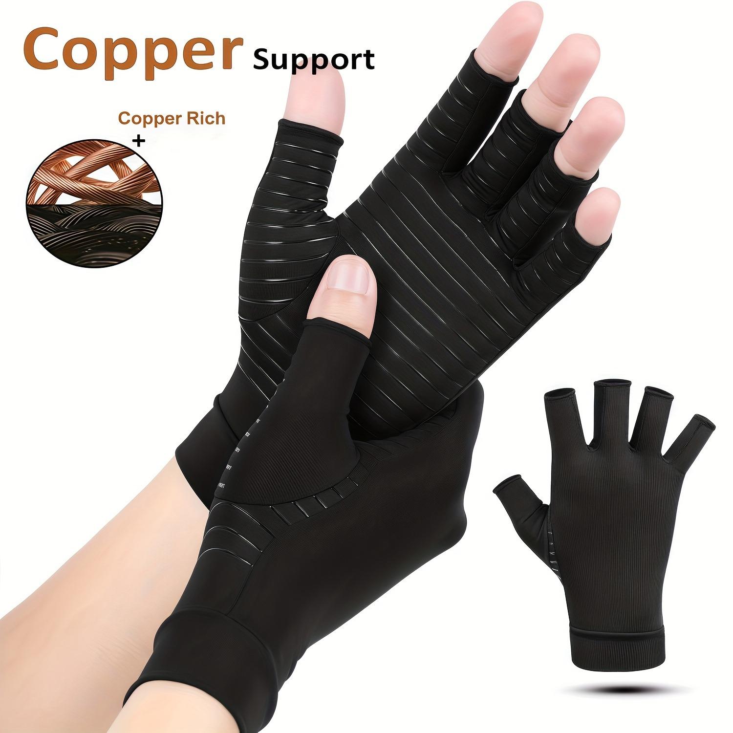 Copper Compression Arthritis Gloves Hand Support Copper Infused Fingerless Design Hand Brace For Carpal Tunnel RSI Rheumatoid Tendonitis Hand Pain Relief Computer Typing Breathable Material