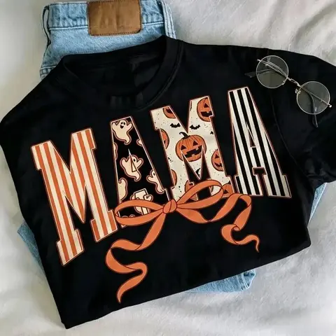 Coquette Halloween Mama T-Shirt, Spooky Mama Tshirt, Retro Halloween Tee, Halloween Mama Tee, Fall Mama, Coquette Mama,Washed T-shirt
