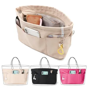 Nylon Tote Bag Organizer Insert, Multi Pocket Purse Liner with Zipper, 13 Pockets Handbag Insert Divider, Portable Bag In Bag Organizer for Large Tote Purse