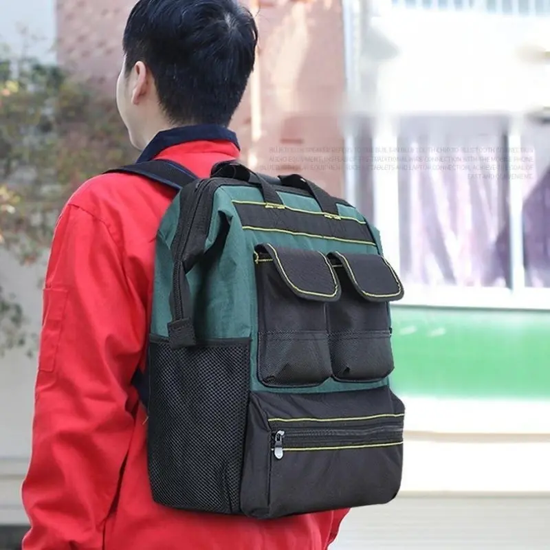 Multi-Functional Tool Backpack, Durable Waterproof Oxford Fabric, Multiple Compartments, Comfortable Padding, Ideal for Electricians and Construction Workers