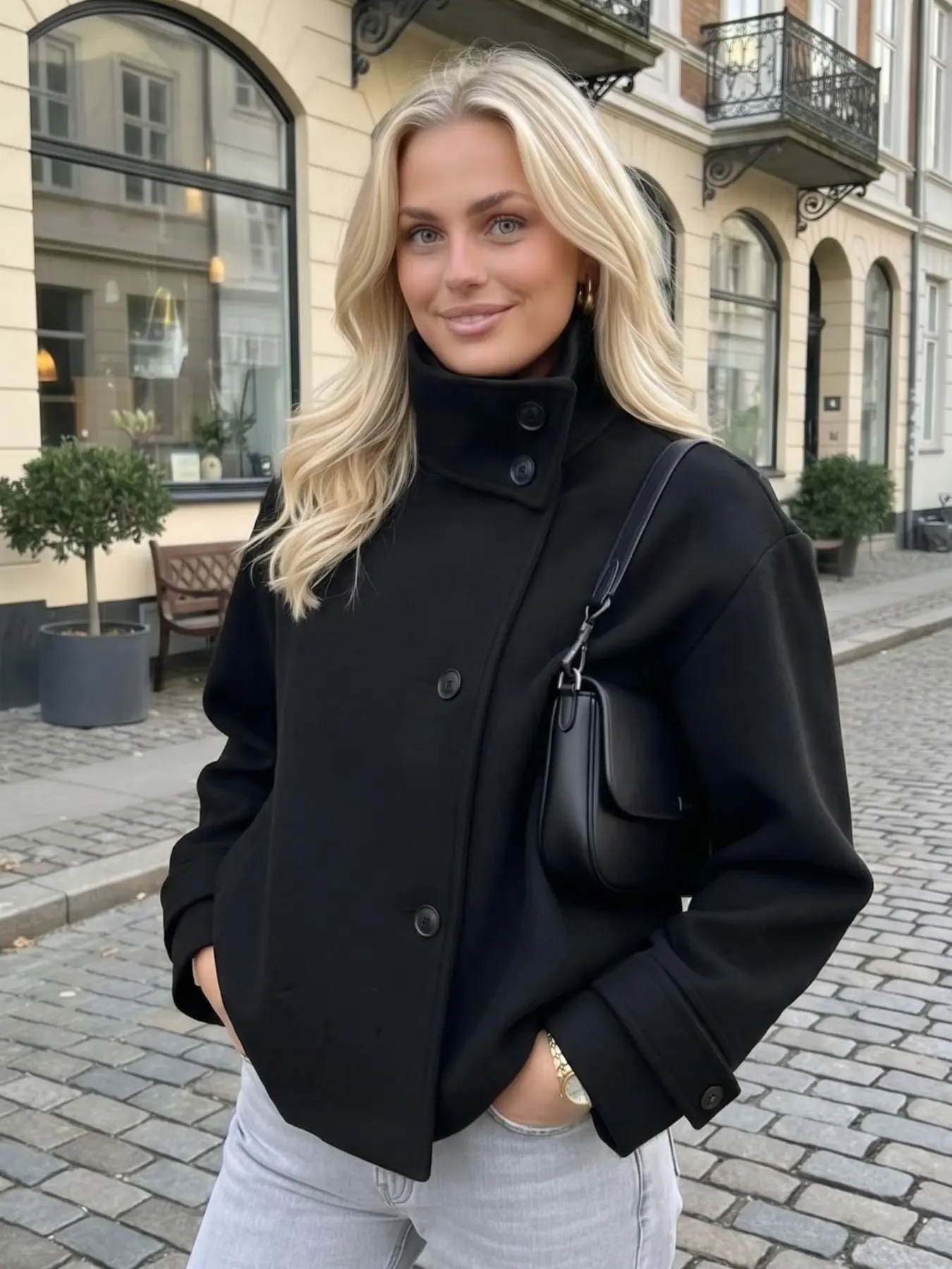 New Fashionable Women's Long Sleeve Single Button Stand Collar Coat 6318293, Jackets, Stylish Outerwear for Everyday Wear, Elegant and Chic Design