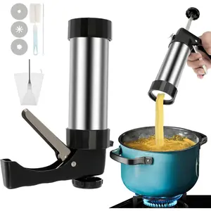 Stainless Steel Churro Maker Machine, Heavy Duty Cookie Press Gun Kit with 3 Piping Tips & Filling Injector, DIY Hollow Churros & Spanish Desserts for Family Baking, Cinco de Mayo Party Supplies