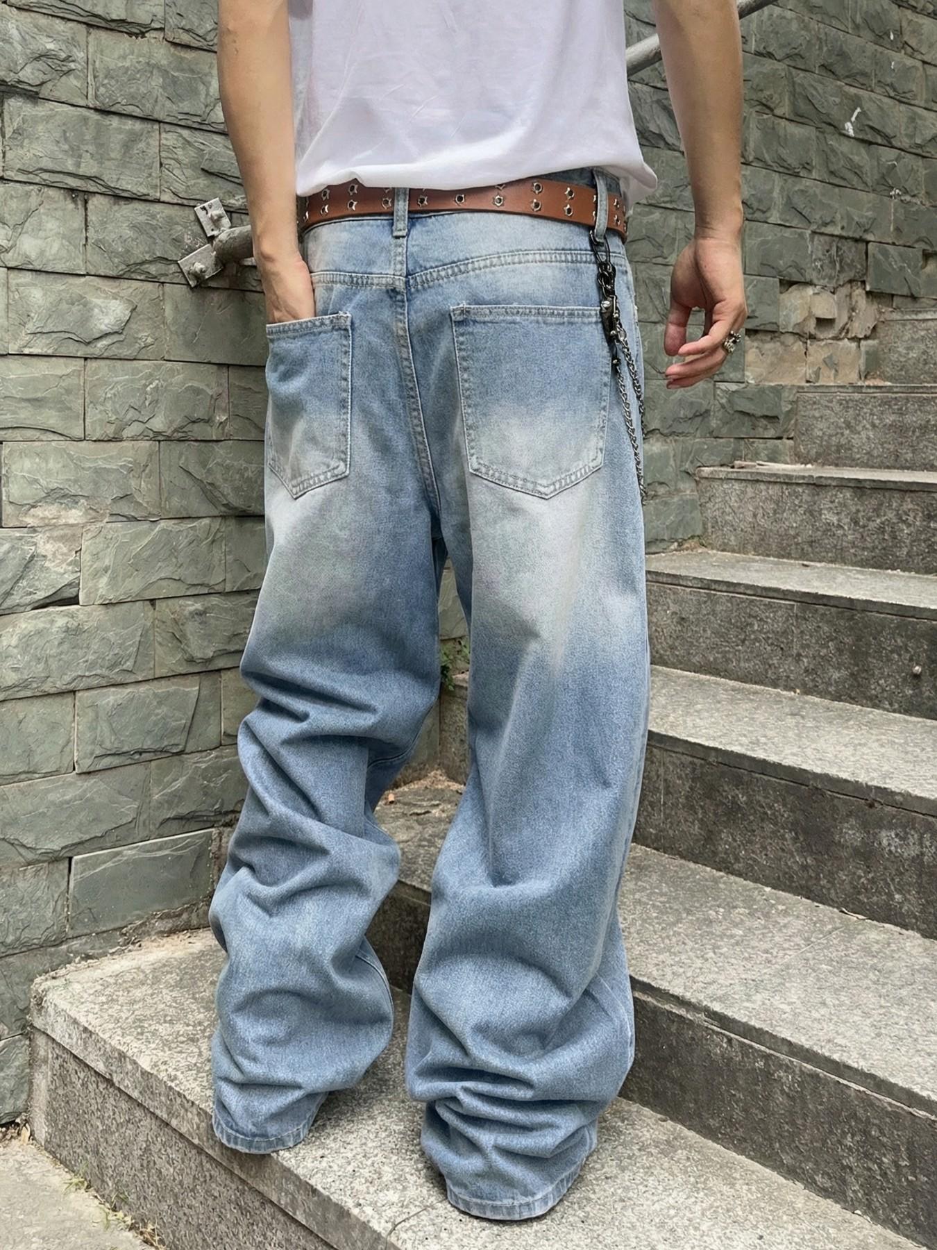 MOVRA1 Men's Vintage Washed Loose-Fit Relaxed Fit Wide-Leg Jeans, Long Y2K Streetwear Casual Pants, Perfect Gift Boyfriend or Husband