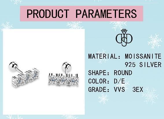 【#171 TODAY ONLY】Screw Back 3-Stone Minimalist 1.1CT Synthetic Moissanite Ear Studs in 925 Sterling Silver