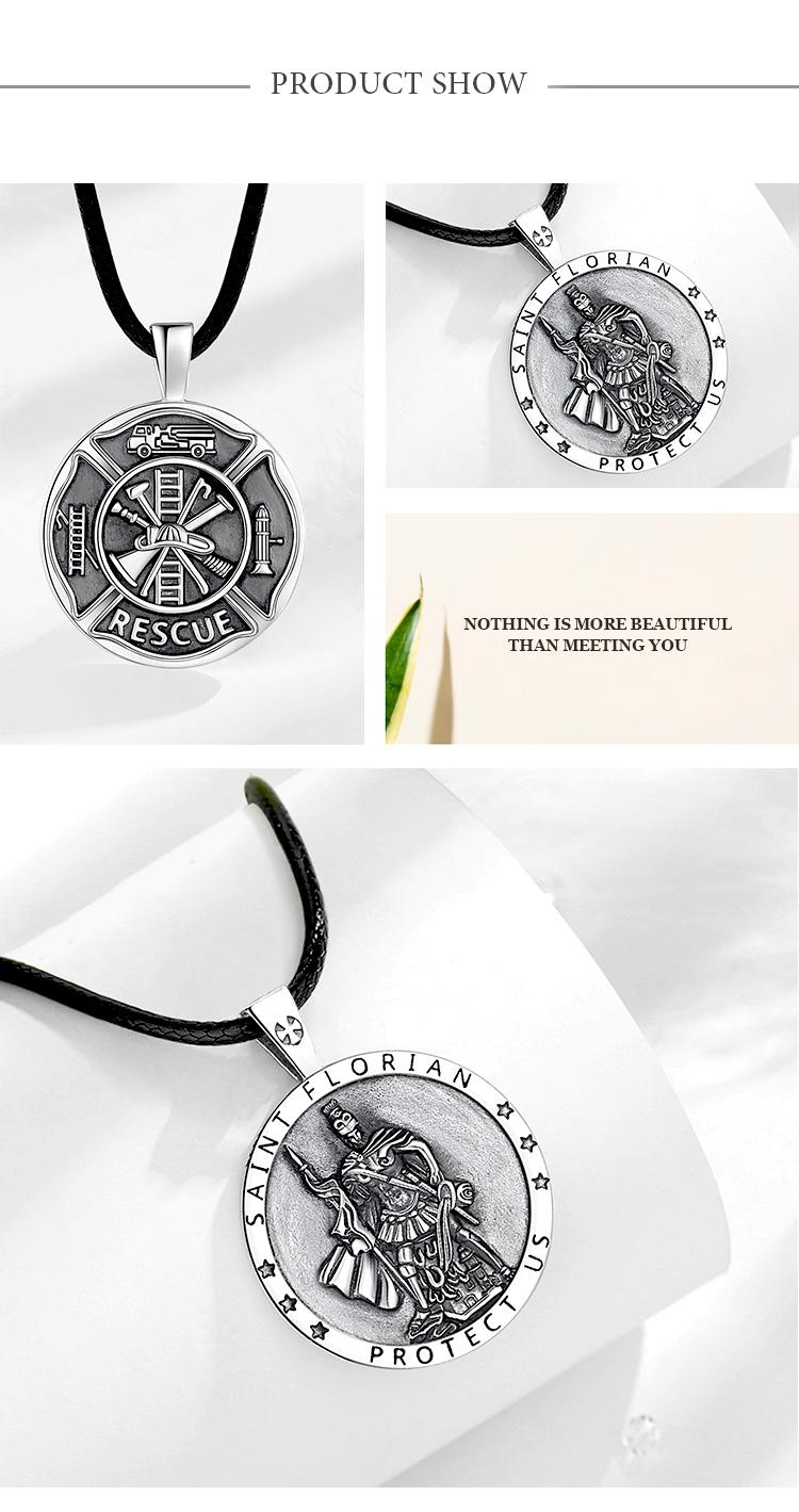 925 Sterling Silver Saint Florian Necklace, Reversible Firefighter Cross Pendant, Patron Saint Medal, Handmade Jewelry, First Responder Gift