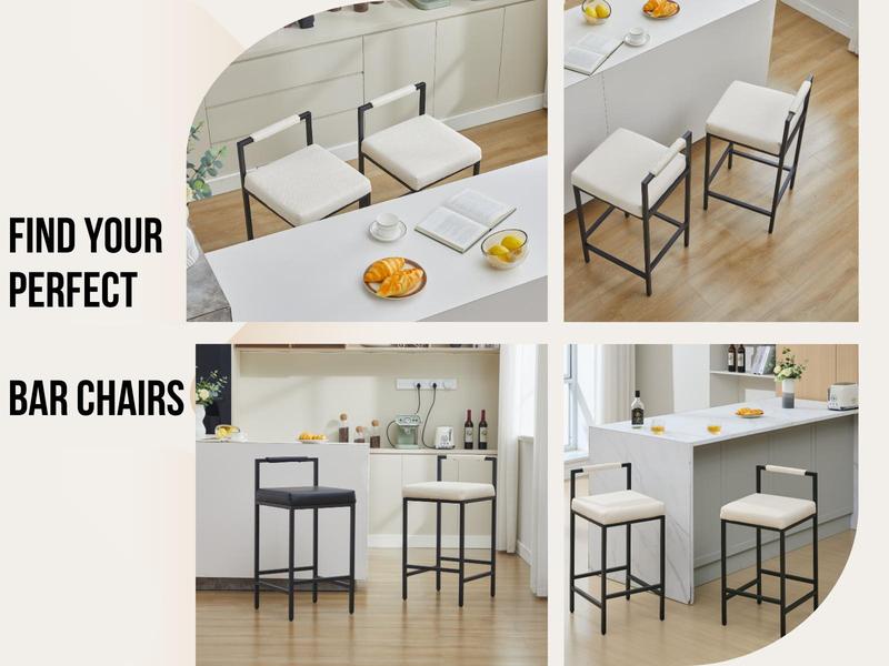 CHAIRUS 26.5 Counter Height Bar Stools Set of 2,Beige Linen Counter Stool With Black Metal Legs,Upholstered Armless Kitchen Island Chair With Back and  Footrest,Modern Bar Stools for Kitchen Island,Dining Room