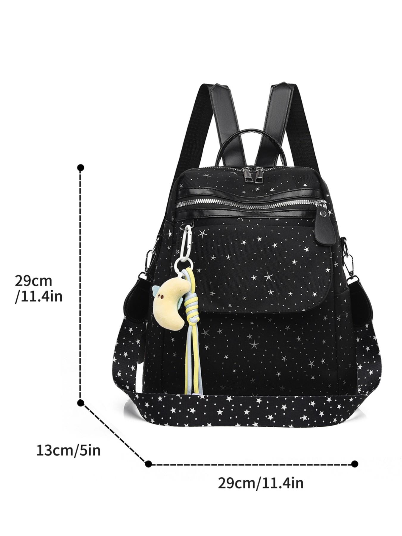Star Print Backpack, Dual Use Crossbody Bag, Waterproof Oxford Student ...