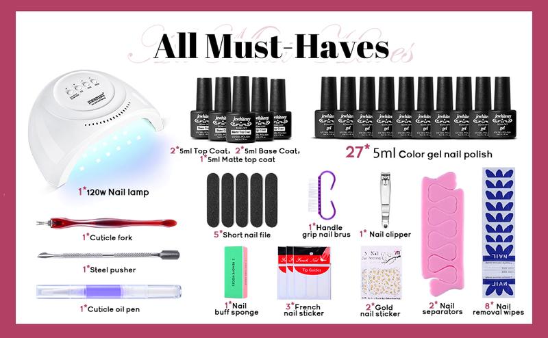 JEWHITENY 43PCS Gel Nail Polish Kit with U V Light 120W LED Nail Lamp 40 Colors Gel Nail Polish Set Manicure Tools All-In-One Nail Gel Kit