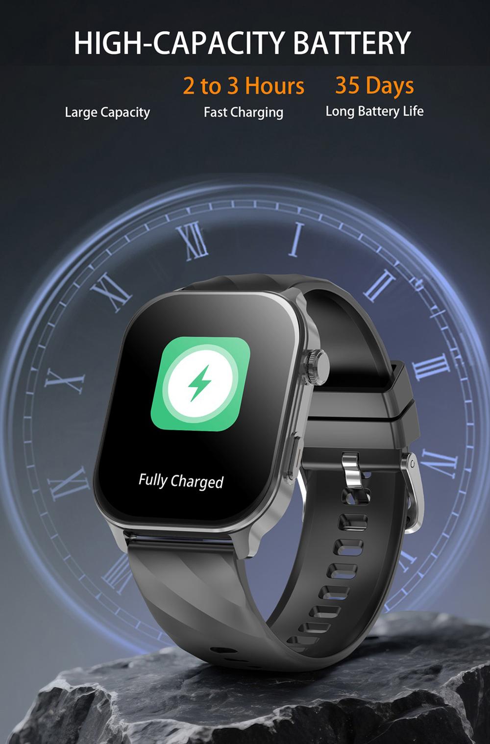 2.01-inch full touch screen, 350mAh ultra-long battery life, support for multiple languages, over 100 sports modes, five-star GPS tracking, 1ATM deep water resistance, wireless call, voice assistant, message notification, low power consumption, etc